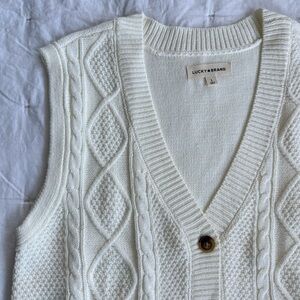 Lucky Brand Cream V-Neck Cable Knit Sweater Vest